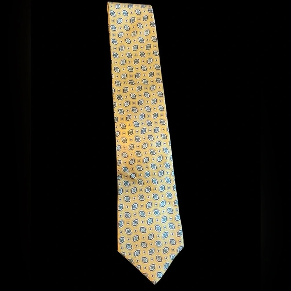 Brooks Brothers All Silk Yellow and Blue Geometric Tie